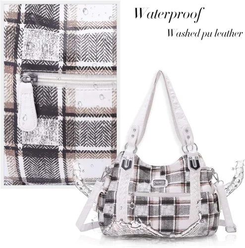 Miniatura 12 de Angel Barcelo - Bolsa de hombro amplia para mujer, diseño Hobo, cuero lavado