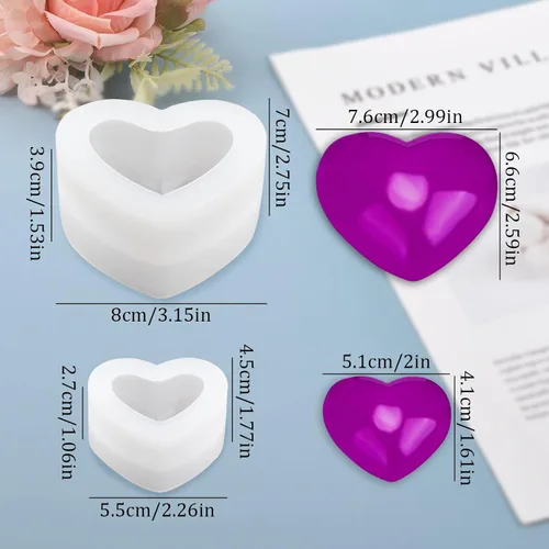 Miniatura 2 de WANDIC Moldes de silicona – 2 moldes de jabón 3D en forma de corazón para manualidades de jabón hechas a mano y resina
