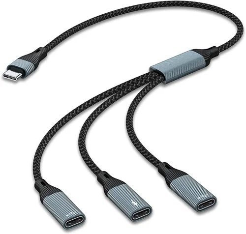 USB C a tres USB C hembra OTG y cable divisor de datos y cargador, adaptador de auriculares tipo C 3 en 1, cable de datos OTG con carga PD de 60 W,