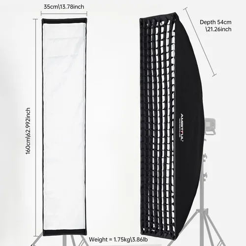 Miniatura 2 de AMBITFUL FW35x160 13.8x63.0 in/14 x63 Tira de luz con rejilla de nido de abeja, caja de luz rectangular de montaje Bowens para flash de estudio