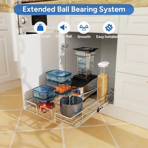 Miniatura 2 de ROOMTEC Organizador de gabinete extraíble, estantes extraíbles de 11 pulgadas de ancho x 21 pulgadas de profundidad, cajones de gabinete de cocina 1