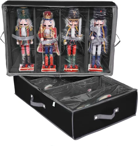 ProPik Paquete de 2 cajas de almacenamiento de figuras navideñas | Cada una tiene capacidad para 4 figuras navideñas de hasta 16 pulgadas | Negro