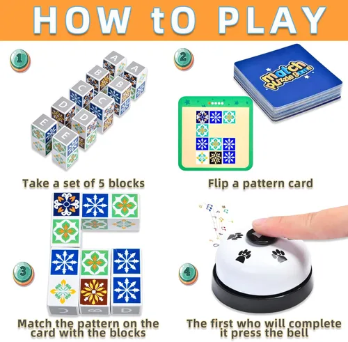 Miniatura 4 de varbertos Juego de rompecabezas de madera a juego, rompecabezas de bloques de patrón de bloques de construcción con campana para niños y adultos