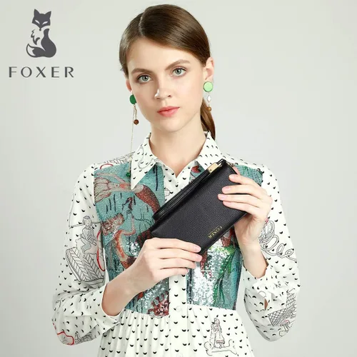 Miniatura 7 de FOXLOVER Carteras de cuero genuino para mujer carteras de embrague con cremallera RFID con pulsera
