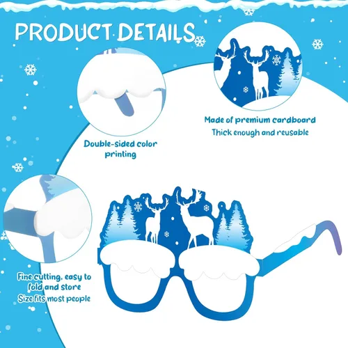 Miniatura 3 de 36 piezas de artículos de fiesta de invierno, gafas de papel de copo de nieve, decoraciones de fiesta de invierno del país de las maravillas