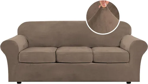 Miniatura 58 de H.VERSAILTEX - Funda elástica para sofá de 3 piezas, de suave terciopelo afelpado, para sofá biplaza con 2 cojines de hasta 72 pulgadas de ancho, se
