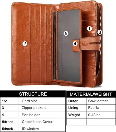 Miniatura 3 de BOSTANTEN Carteras de cuero para mujer con bloqueo RFID de gran capacidad tarjetero triple para mujer