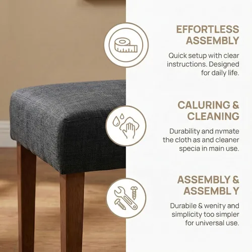 Miniatura 5 de HNY Asiento de banco de comedor tapizado de granja, banco de entrada de lino de 45 pulgadas con patas de madera negra, banco moderno de mediados