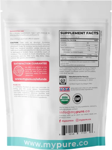 Miniatura 7 de PURE CO Certified Organic Cranberry Chews - Super 50X Potency Organic Cranberry Supplement for Women to Support Urinary Tract & Bladder Health