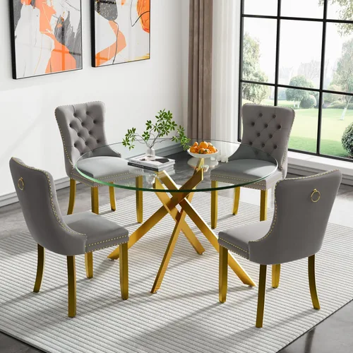 Miniatura 88 de HomVent Juego de mesa de comedor redonda de vidrio de 3 piezas, juego de mesa de comedor de vidrio templado para 2 mesas de cocina con 2 sillas