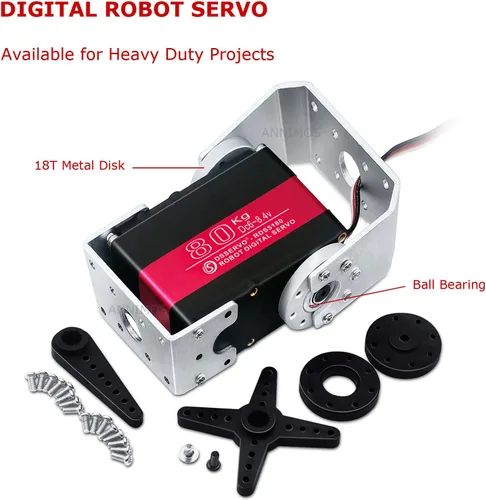 Miniatura 2 de Servomotor de Robot de 80 kg 8.4V de Alto Par con Engranaje de Acero Resistente al Agua, Servos de Dirección Digitales Grandes con Soportes
