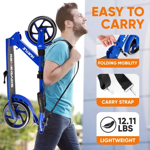 Miniatura 4 de Hurtle Renegade Kick Scooter for Kids, Teenagers & Adults - 2-Wheel Folding Scooter with Adjustable T-Bar Handlebar - Alloy Anti-Slip Deck Azul