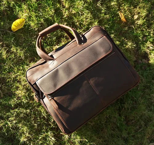 Miniatura 5 de Polare - Maletín de negocios de 18 pulgadas de grosor de cuero de grano completo para laptop de 17.3 pulgadas, bolsa de trabajo para hombres
