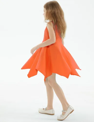 Miniatura 5 de Noomelfish Vestido de verano de algodón sin mangas con dobladillo de pañuelo para niñas (3-12 años)