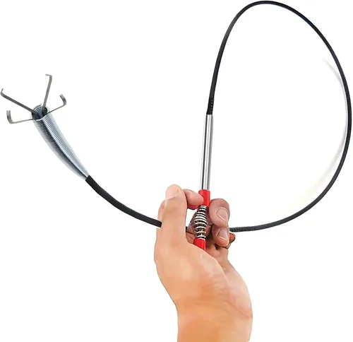 Herramienta flexible para eliminar obstrucciones de drenaje, extralarga para fontanería con pinza de agarre de 4 puntas, alcanzador de resorte