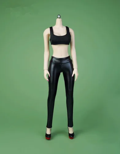 Miniatura 4 de Fremego Ropa femenina a escala 1/6, pantalones elásticos ajustados de cuero para mujer, ropa de disfraz para figura de acción PH TBL JO de 12 Negro