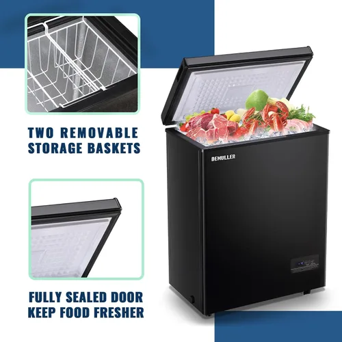 Miniatura 6 de Congelador de cofre profundo con 2 cestas extraíbles, mini congeladores pequeños con termostato electrónico (bajo a -12 ℉) y tapa que se mantiene