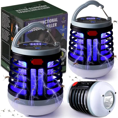 Miniatura 8 de Paquete de 2 exterminadores de insectos 3 en 1 recargable por USB, portátil, impermeable, repelente de mosquitos, linterna LED para exteriores, Verde