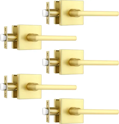 Miniatura 23 de Paquete de 1 pomo de puerta dorado, manija dorada para puerta interior con acabado de latón satinado, manijas de puerta de privacidad