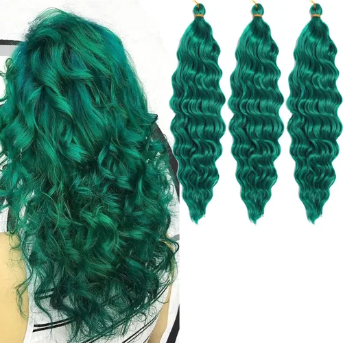 Miniatura 34 de Pelo de ganchillo Ocean Wave de 30 pulgadas, 3 paquetes de cabello trenzado de onda profunda, cabello rizado profundo con ganchillo para mujeres