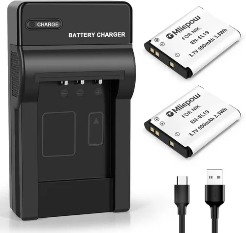Paquete de 2 baterías EN-EL19 (900 mAh) y cargador USB compatible con Nikon A100, Coolpix S33, S100 S2800 S3200 S3300 S3500 S3600 S4100 S4200 S4300