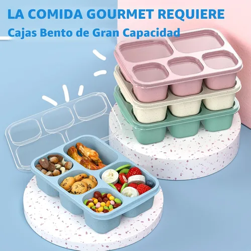 Miniatura 4 de Bento Box - Lonchera para adultos, paquete de 4 unidades, 5 compartimentos, contenedor de preparación de comidas para niños, contenedores Trigo