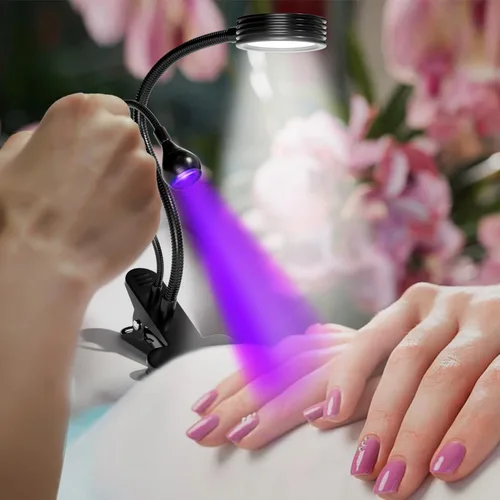 Miniatura 9 de Lámpara de uñas UV de doble cabezal para esmalte de gel, lámpara UV de curación flash, clip de cuello de cisne, luz LED para tecnología profesional