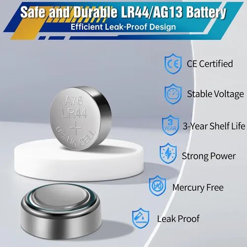 Miniatura 3 de PGSONIC Paquete de 50 baterías LR44, pilas de botón alcalinas de 1.5 voltios con potencia de larga duración