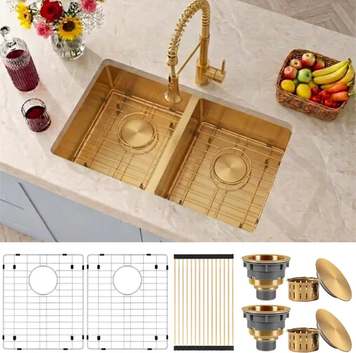 Miniatura 17 de Fregadero de Cocina de Doble Tazón 30" X 18", Fregadero de Cocina Negro de Montaje Inferior, Fregaderos Dobles de Montaje Inferior de Acero Acero