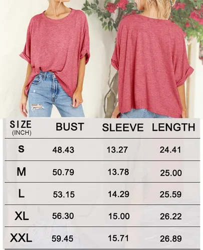 Miniatura 6 de Camiseta de manga corta para mujer, de gran tamaño, cuello redondo, holgada, casual, para verano