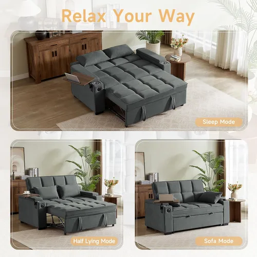 Miniatura 7 de Auvsoce - Sofá cama biplaza de 65 pulgadas, sofá convertible para sala de estar, sofá para RV con respaldo ajustable, chaise longue, mesa lateral