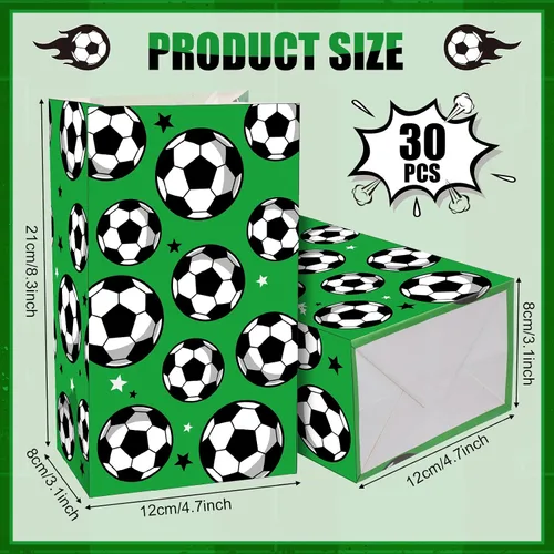 Miniatura 2 de Blulu Paquete de 30 bolsas de papel para fiesta de fútbol, bolsas de dulces para golosinas, regalo para fiestas temáticas de fútbol (verde)