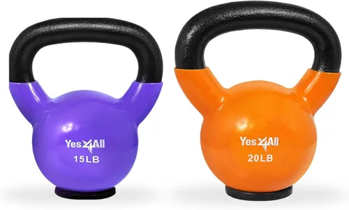 Miniatura 12 de Yes4All Juego de pesas rusas con base de goma, pesas rusas para mujer, pesas rusas de entrenamiento de fuerza (10-65 libras)