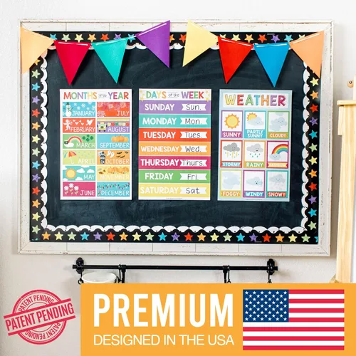Miniatura 3 de Hadley Designs Calendario de 4 alfabetos, meses del año, clima, días de la semana para niños, tabla ABC para pared para niños pequeños, gráficos