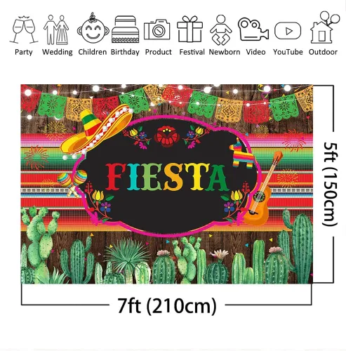 Miniatura 4 de Mocsicka Telón de fondo mexicano con temática de fiesta de madera rústica para decoración de fiesta de vinilo, cinco de mayo, cactus mexicano