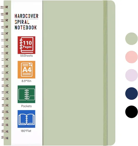 LABUK Cuaderno de espiral de 8.5 x 11 pulgadas, cuadernos A4 de tapa dura para mujer, 55 hojas y 110 páginas, diario grande para el trabajo, la