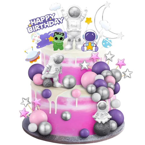 Miniatura 7 de Epakh 24 piezas de astronauta espacio para tortas espaciales, decoración de tartas, figura de astronauta, suministros para fiesta de cumpleaños, Azul
