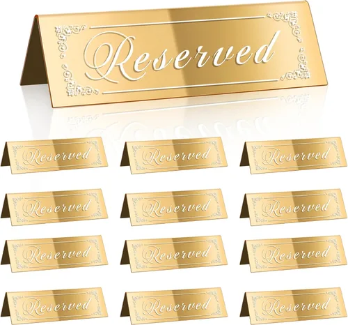 CWJCYTNSN 12 letreros de mesa reservados, letreros dorados reservados para bodas, acrílico de doble cara con espejo reservado para reserva de