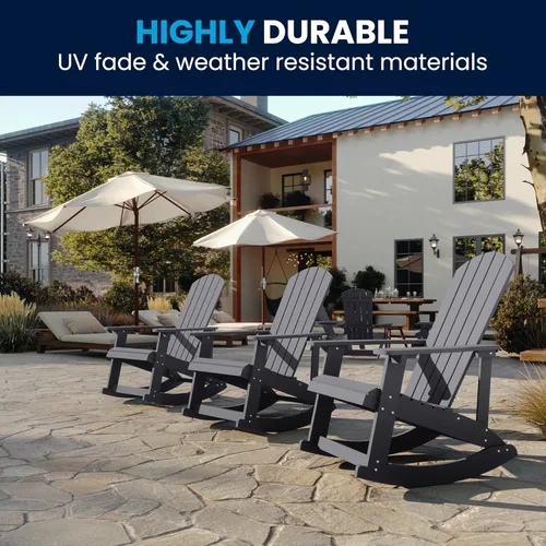 Miniatura 8 de Flash Furniture Savannah - Mecedora Adirondack de madera de poliresina, poliestireno gris para todo tipo de clima, herrajes de acero inoxidable