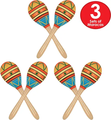 Miniatura 4 de Beistle 6 Maracas de madera para fiesta temática mexicana del Cinco de Mayo, 8 pulgadas, multicolor