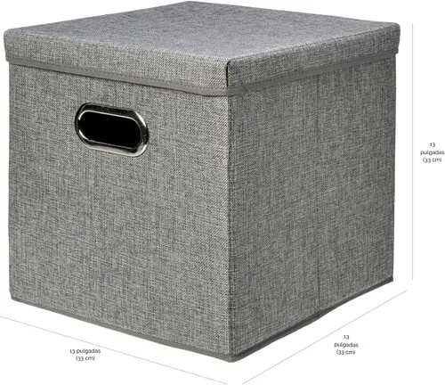 Miniatura 5 de Amazon Basics Cubo de almacenamiento plegable de tela de arpillera con tapa, apilable y resistente, gris, juego de 2