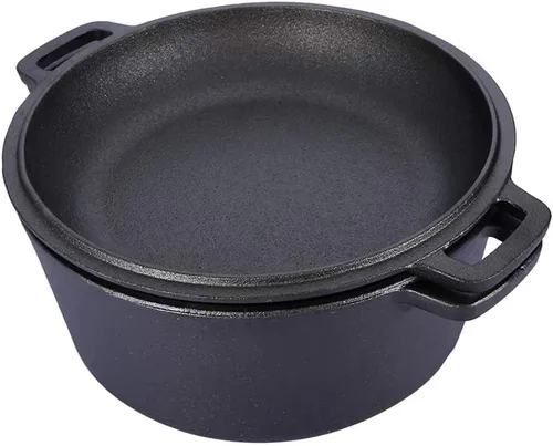 Miniatura 8 de Hornos holandeses, 2 en 1, horno holandés doble sazonado de hierro fundido, sartén de hierro fundido, utensilios de cocina combinados para cocina