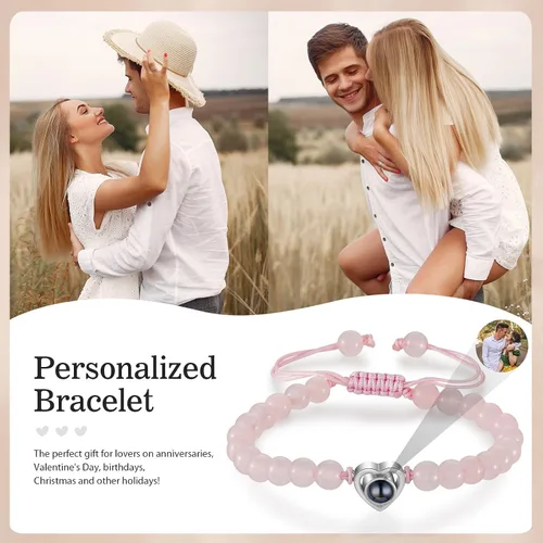 Miniatura 5 de ROSI - Pulseras personalizadas a juego para parejas con imagen en el interior para hombres y mujeres, pulsera personalizada con fotos, aniversario