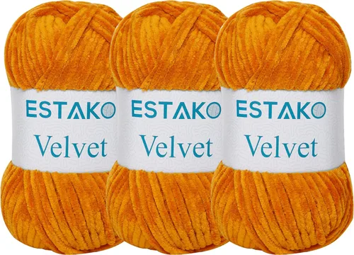 Miniatura 23 de Estako Manta de felpilla de terciopelo amigurumi para tejer y tejer, súper voluminosa, 3.53 oz (132 yardas) (1710 - naranja)
