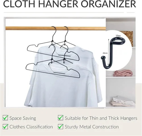 Miniatura 5 de Ganchos de conector para colgar ropa, clips extensores resistentes, organizador de mini ganchos de conexión en cascada para perchas de plástico