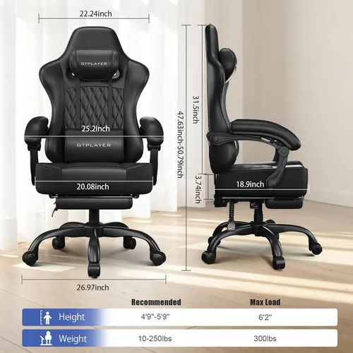 Miniatura 3 de GTPLAYER Silla para videojuegos, silla de oficina para computadora con cojín de resorte de bolsillo, reposabrazos de conexión, cómoda silla