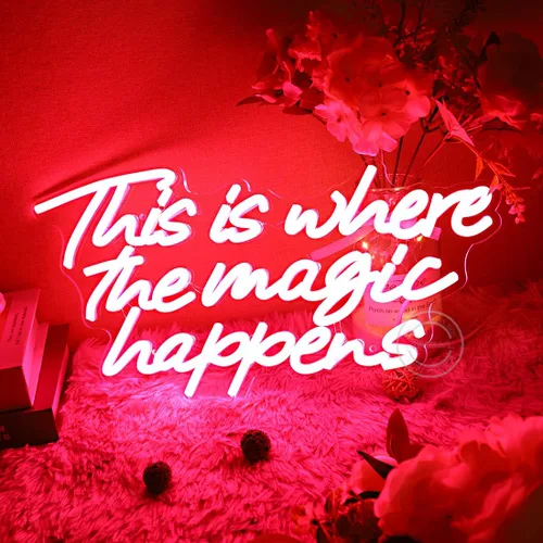 Miniatura 5 de Britrio Letrero de neón con texto en inglés "This Is Where The Magic Happens" (This Is Where The Magic Happens), letreros de luz LED rosa