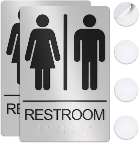 Miniatura 17 de ASSURED SIGNS - Letrero de baño para negocios, 9 x 6 pulgadas, 1 paquete Cumple con la ADA, texto elevado con braille, letrero de baño premium