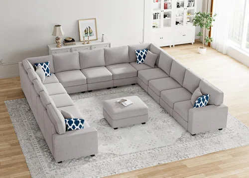 Miniatura 14 de Legend Vansen - Sofá modular seccional en forma de U con otomano, moderno, reversible, de esquina, para sala de estar (Créma, Sofá en forma de U-3)