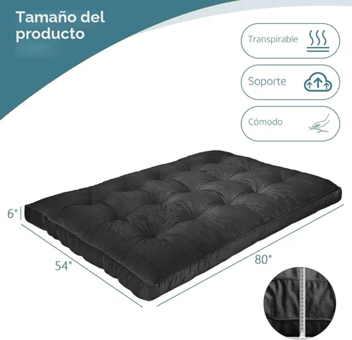 Miniatura 2 de Colchón de Futón de Tamaño Completo 6", de Franela, Plegable para Adultos, Colchón de Futón para Piso, Relleno de Espuma Triturada de Alta Densidad